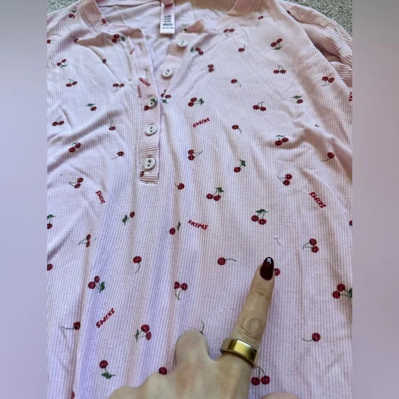 4X Skims Cherry Blossom Henley Style Button PJ Top Pink Cherry Print - Picture 7 of 7